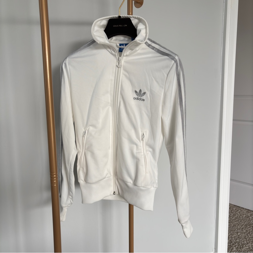ADIDAS White and Silver Gray Track Jacket